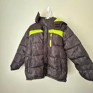 Xersion Gray and Yellow Puffer Jacket with Quilted Design